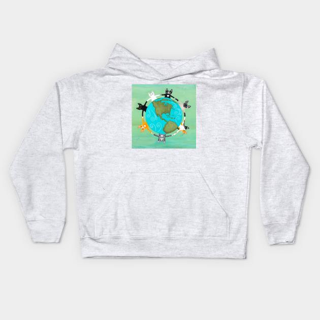 Love the Earth Cats Kids Hoodie by KilkennyCat Art